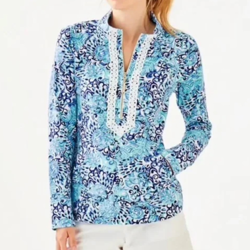 Lilly Pulitzer Janie Popover in Light Aqua Spritz Quarter Zip Size M Coastal - Picture 2 of 12